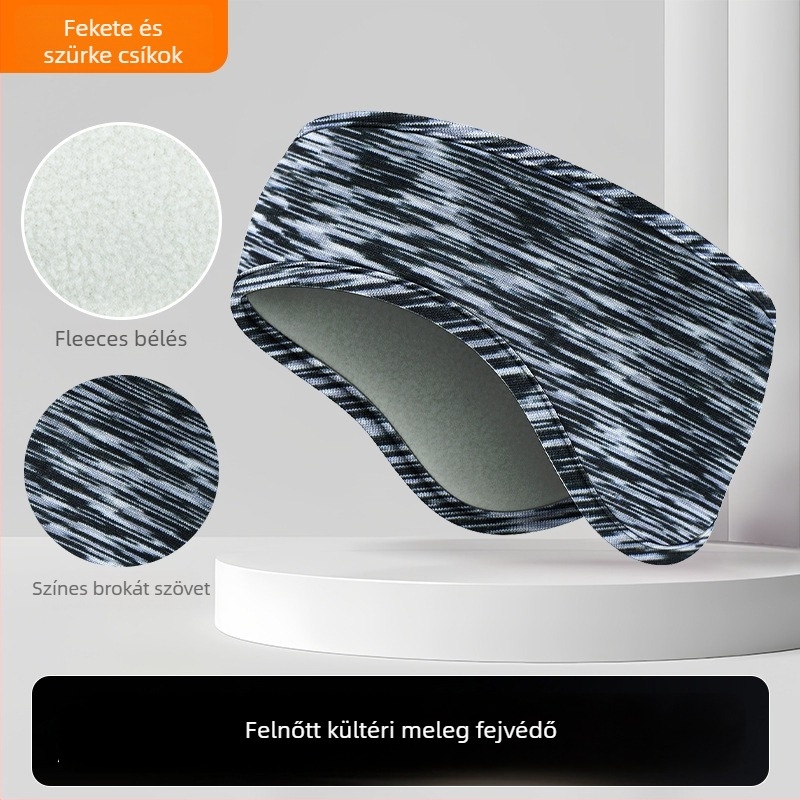 Gyerekeknek való téli fejpánt dupla fleece belsővel, csíkos mintával, poliészter anyag, minimalist stílus