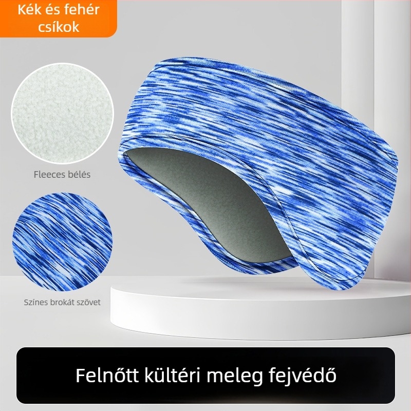 Gyerekeknek való téli fejpánt dupla fleece belsővel, csíkos mintával, poliészter anyag, minimalist stílus