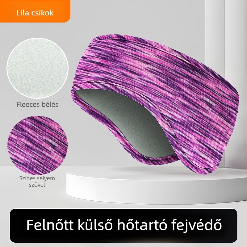 Gyerekeknek való téli fejpánt dupla fleece belsővel, csíkos mintával, poliészter anyag, minimalist stílus