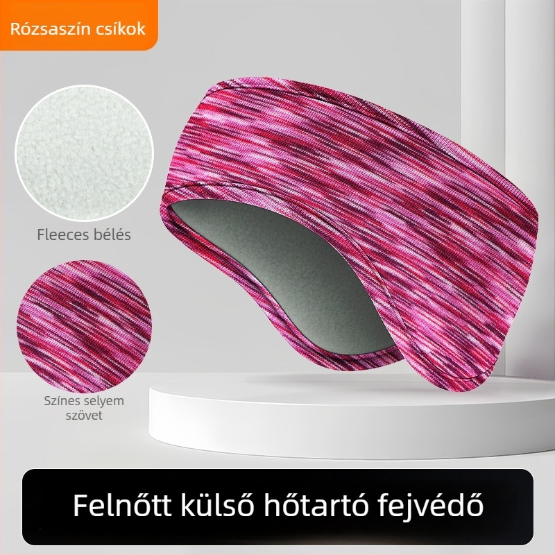Gyerekeknek való téli fejpánt dupla fleece belsővel, csíkos mintával, poliészter anyag, minimalist stílus