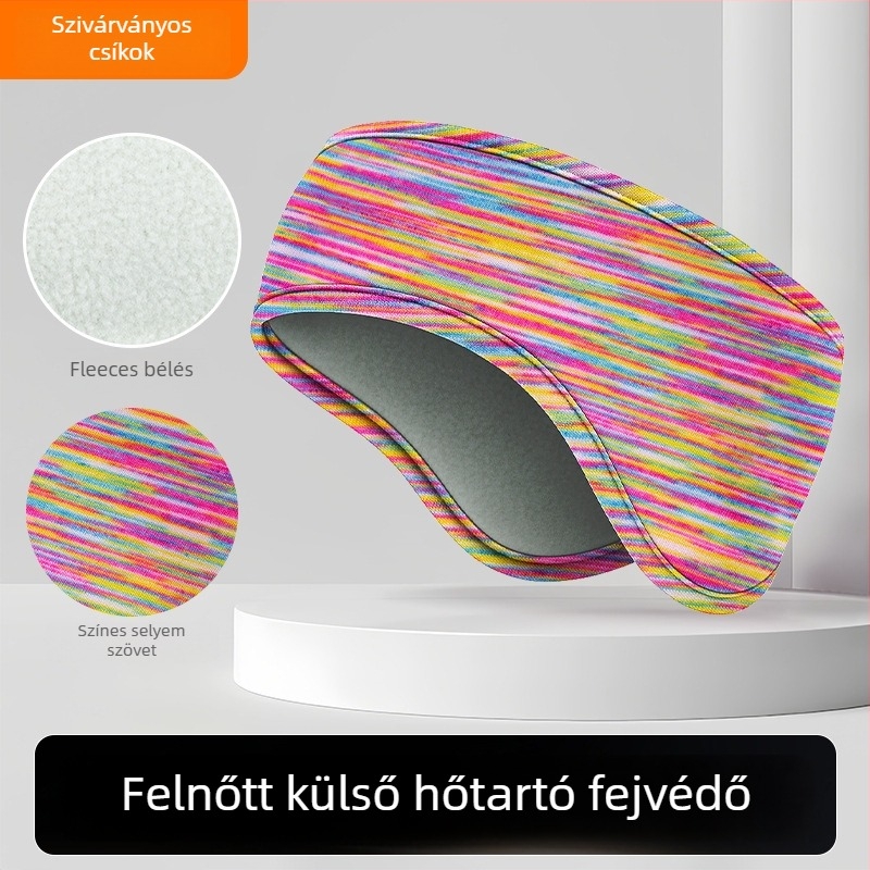 Gyerekeknek való téli fejpánt dupla fleece belsővel, csíkos mintával, poliészter anyag, minimalist stílus