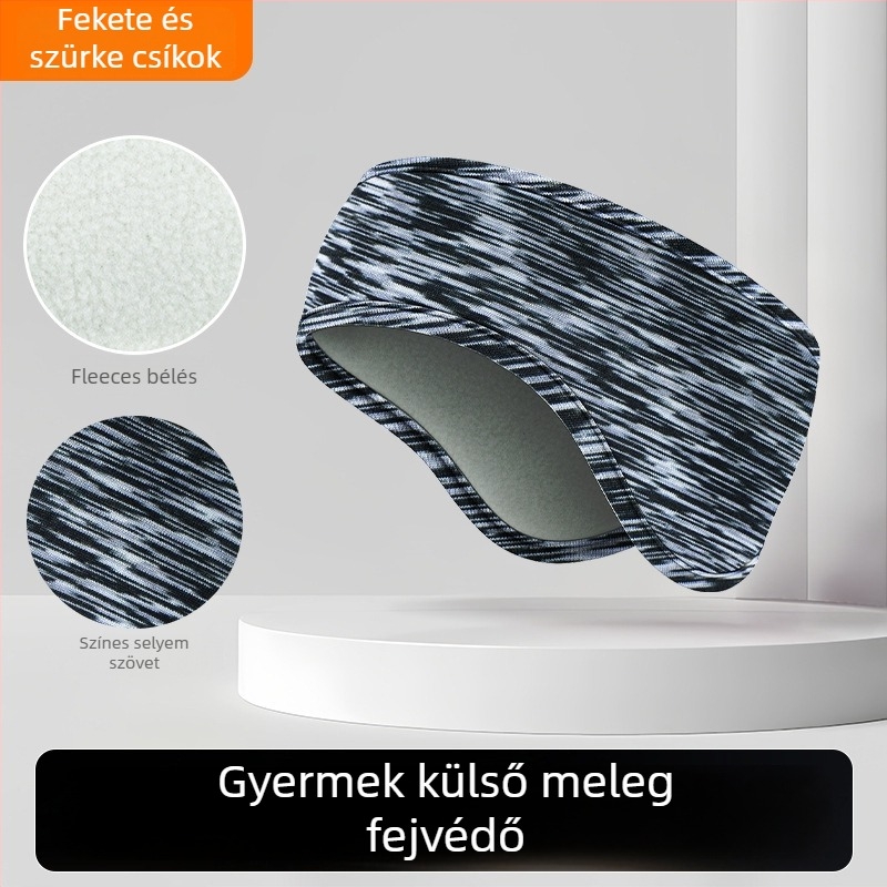 Gyerekeknek való téli fejpánt dupla fleece belsővel, csíkos mintával, poliészter anyag, minimalist stílus