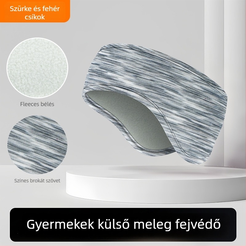 Gyerekeknek való téli fejpánt dupla fleece belsővel, csíkos mintával, poliészter anyag, minimalist stílus