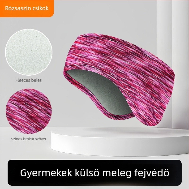 Gyerekeknek való téli fejpánt dupla fleece belsővel, csíkos mintával, poliészter anyag, minimalist stílus