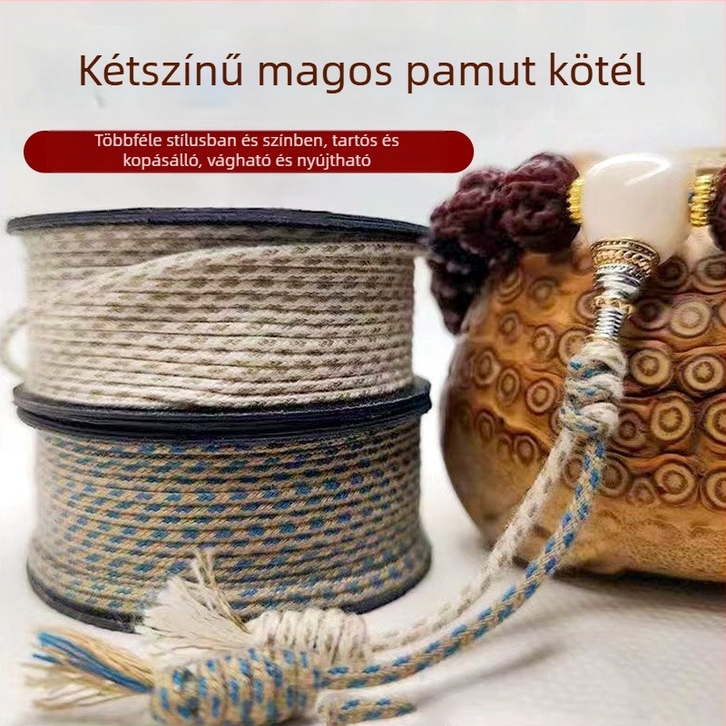 Kézzel szőtt, több színű pamutmagú zsinór medállal és gyöngyökkel