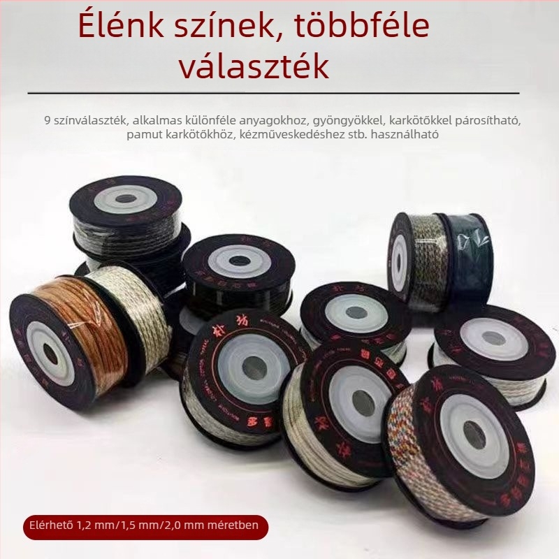 Kézzel szőtt, több színű pamutmagú zsinór medállal és gyöngyökkel