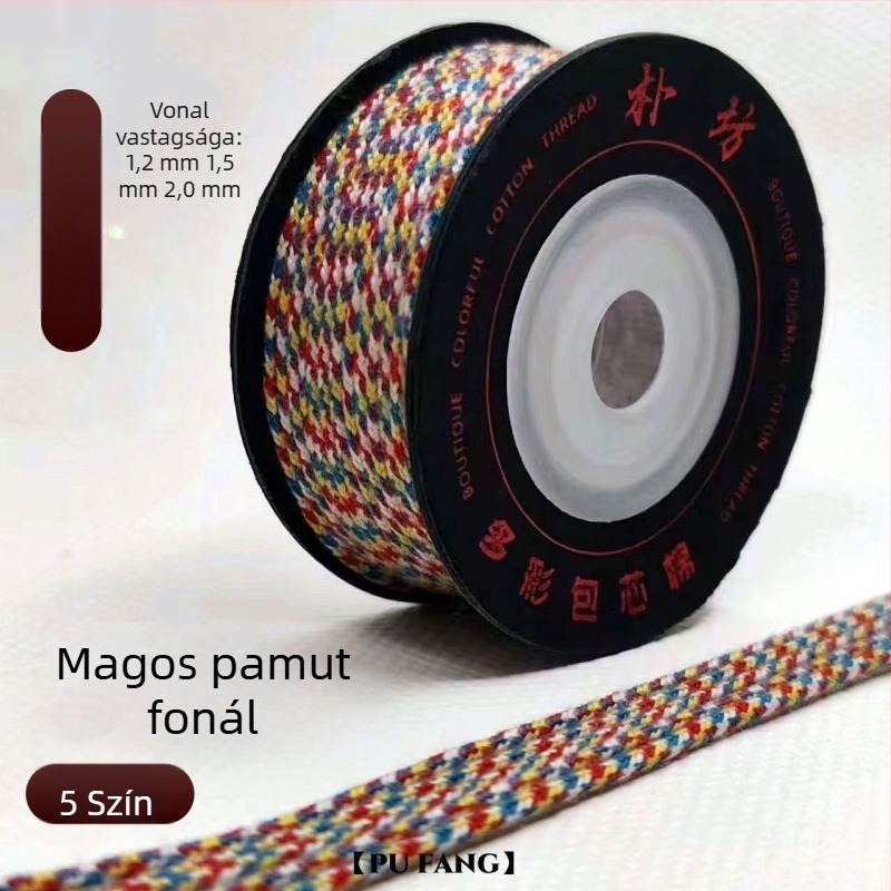 Kézzel szőtt, több színű pamutmagú zsinór medállal és gyöngyökkel