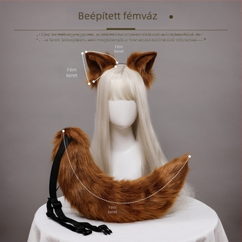 Cosplay róka fül és farok készlet, kézzel készített plüss, fejpánt a fejen a farokkal, textilanyag