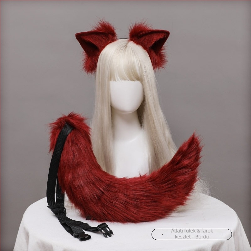 Cosplay róka fül és farok készlet, kézzel készített plüss, fejpánt a fejen a farokkal, textilanyag