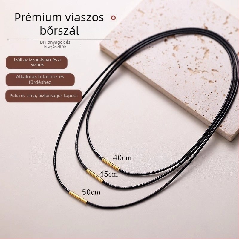 Bőr nyaklánc zsinórral, uniszex, 41–50 cm körméret, kb. 1,3 g súly, Egyszerű stílus