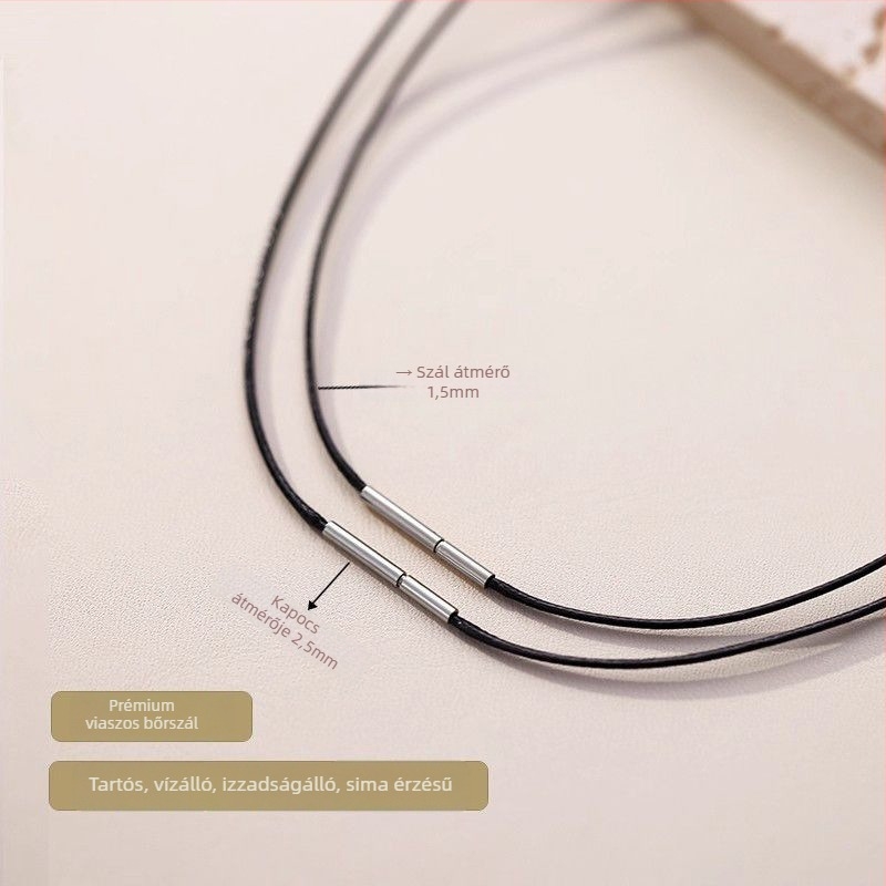 Bőr nyaklánc zsinórral, uniszex, 41–50 cm körméret, kb. 1,3 g súly, Egyszerű stílus