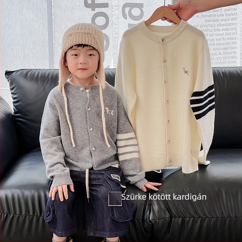 Koreai stílusú gyerek gyapjú pulóver, kerek nyakú, hosszú ujjú, egyszínű minta, 3–8 éveseknek, téli viselet
