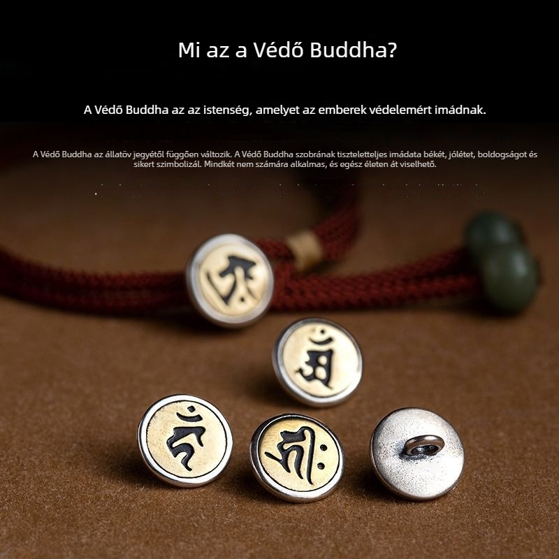 Ló éve vörös zsinór karkötő védő Buddhával, tizenkettő zodiákus jel, ezüst gombbal, fonott etnikai stílus, uniszex
