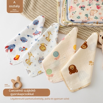 Újszülött drool bib, 100% pamut géz, rajzolt minta, Lazy Cat, uniszex