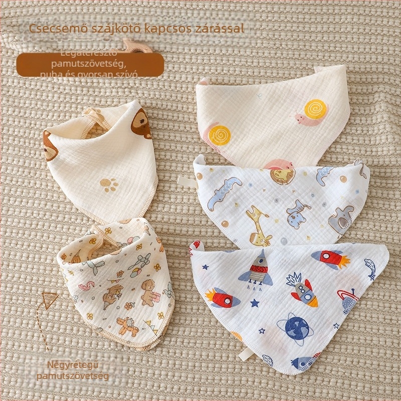 Újszülött drool bib, 100% pamut géz, rajzolt minta, Lazy Cat, uniszex