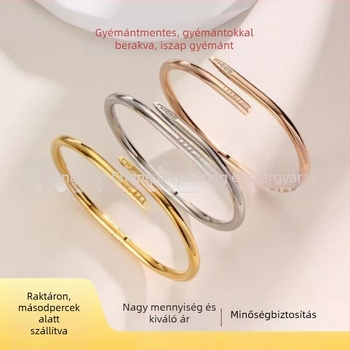 Gyémántokkal díszített titán-acél karkötő nőknek, luxus ékszer
