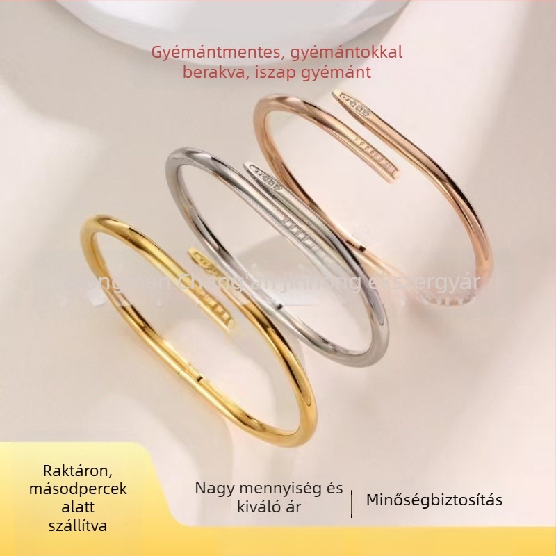 Gyémántokkal díszített titán-acél karkötő nőknek, luxus ékszer