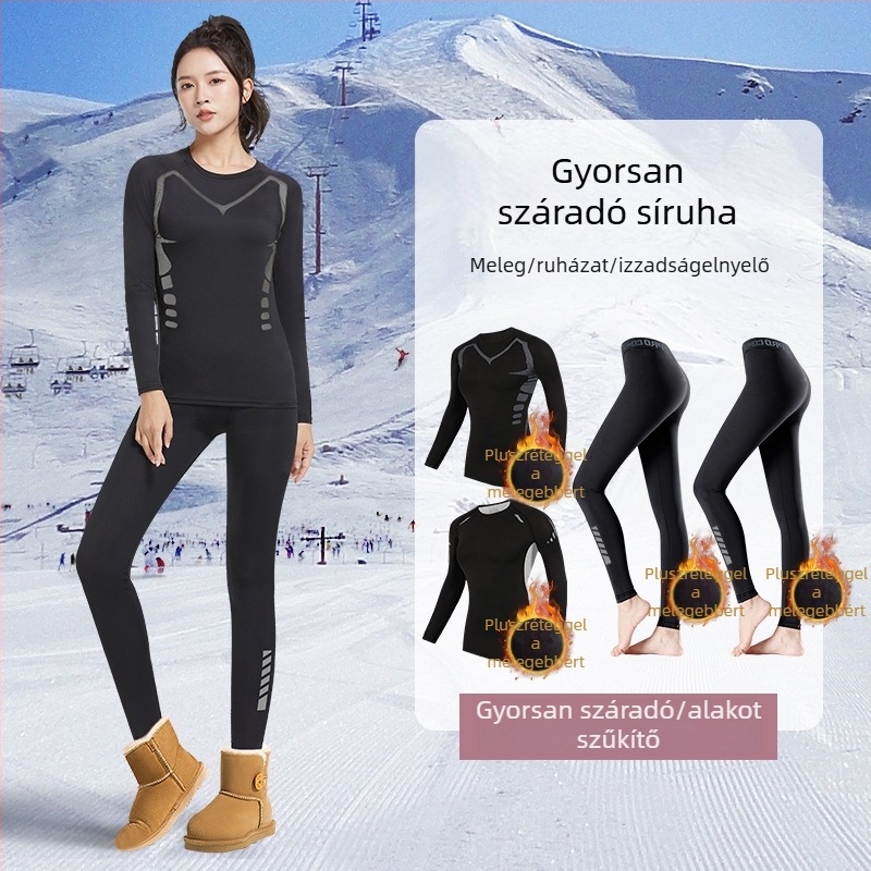 Női téli termoszett: felső és alsó, fleece béléssel, síeléshez és kültéri túrázáshoz