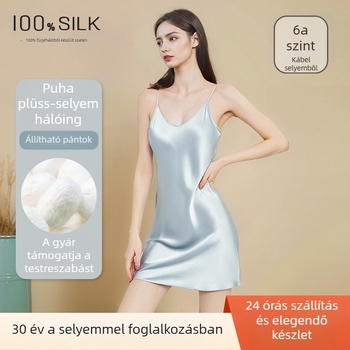 Női 100% mulberry selyem cami slip ruha, rövid, ujjatlan, V-nyakú, kényelmes otthoni viselet