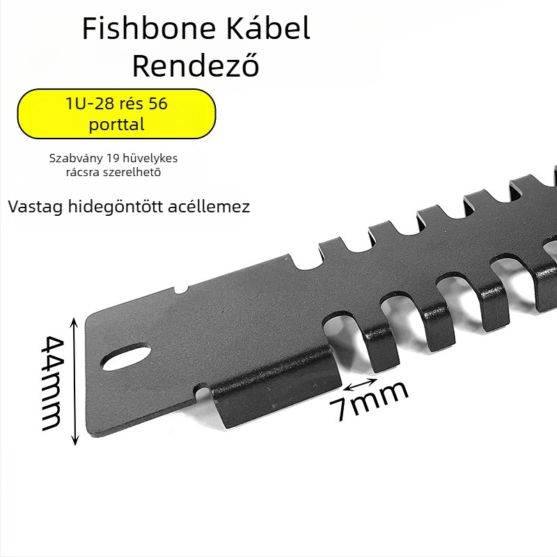 Szekrénykábelkezelő panel 28 rekesz, 56 port, halcsont mintázatú blind lemez