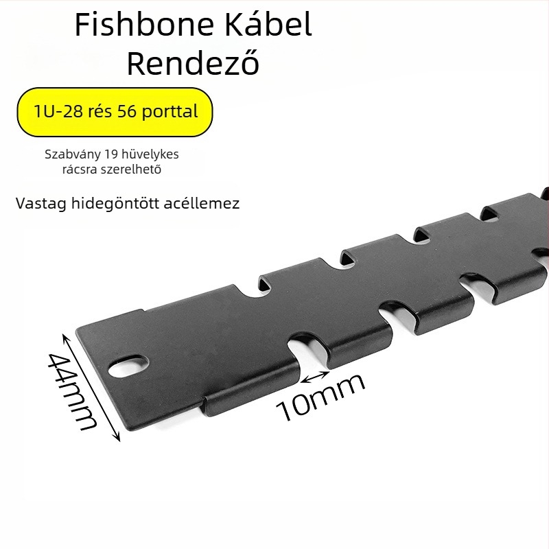 Szekrénykábelkezelő panel 28 rekesz, 56 port, halcsont mintázatú blind lemez