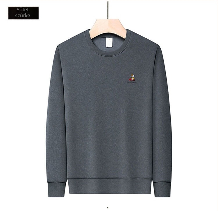Pamut, kerek nyakú hosszú ujjú pulóver hímzéssel, slim fit, tavasz–őszre