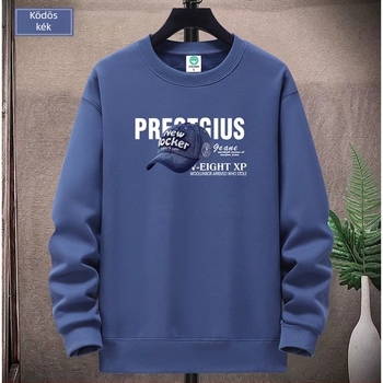 Férfi fleece pulóver környakú, hosszú ujjú, nyomtatott minta, poliészter anyagból
