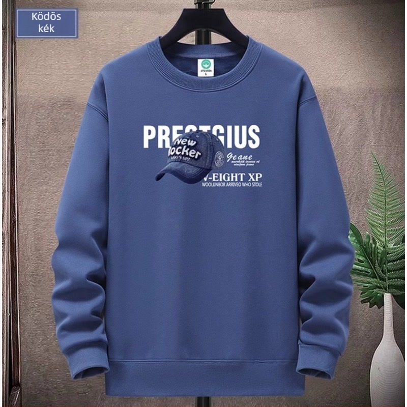 Férfi fleece pulóver környakú, hosszú ujjú, nyomtatott minta, poliészter anyagból