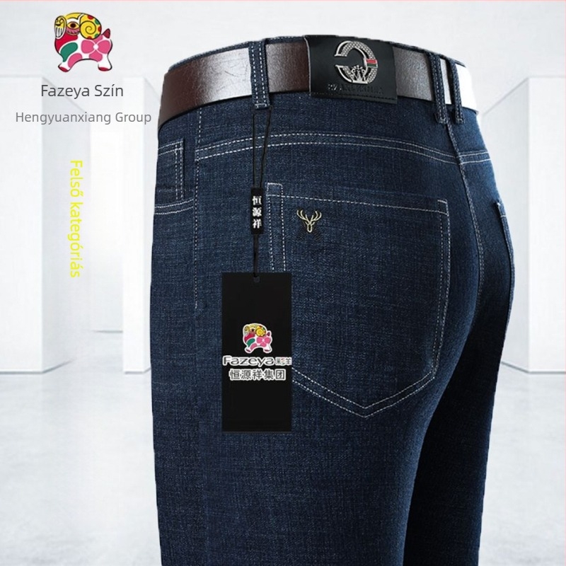 Őszi-téli elasztikus denim farmer, egyenes szabás, laza illeszkedés, kényelmes férfi nadrág