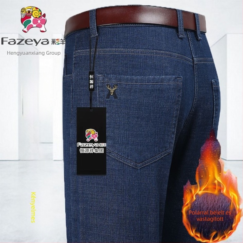 Őszi-téli elasztikus denim farmer, egyenes szabás, laza illeszkedés, kényelmes férfi nadrág
