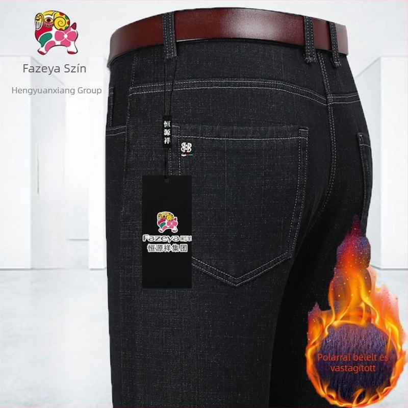 Őszi-téli elasztikus denim farmer, egyenes szabás, laza illeszkedés, kényelmes férfi nadrág