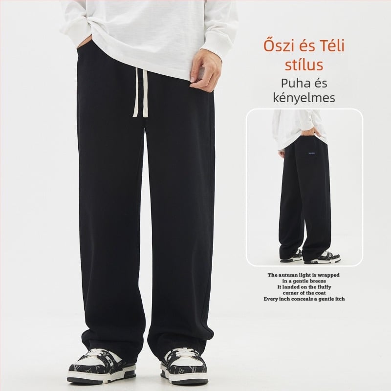 Férfi fleece-színű farmernadrág, egyenes szabás, középmagasságú derék, cipzár, capri hossz, tél 2025