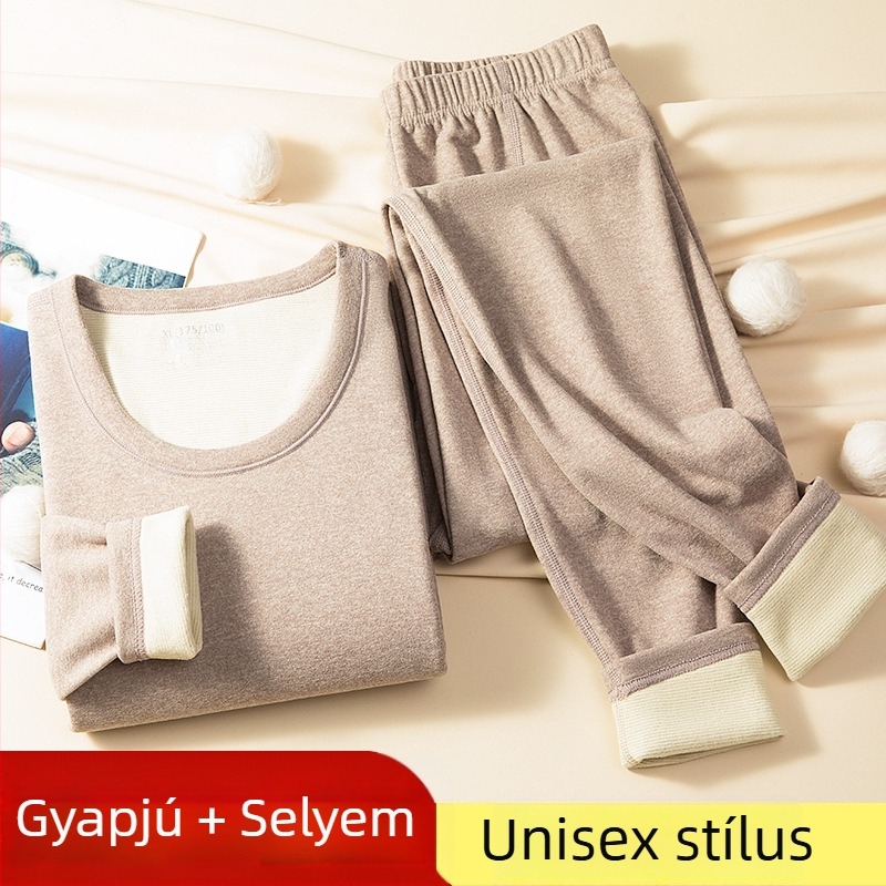 Gyapjú termálalsóruha készlet, duplarétegű, vastag anyag 251-300 g/m2, pulóver körkörös nyakkal és hosszú ujjak, nadrág, uniszex