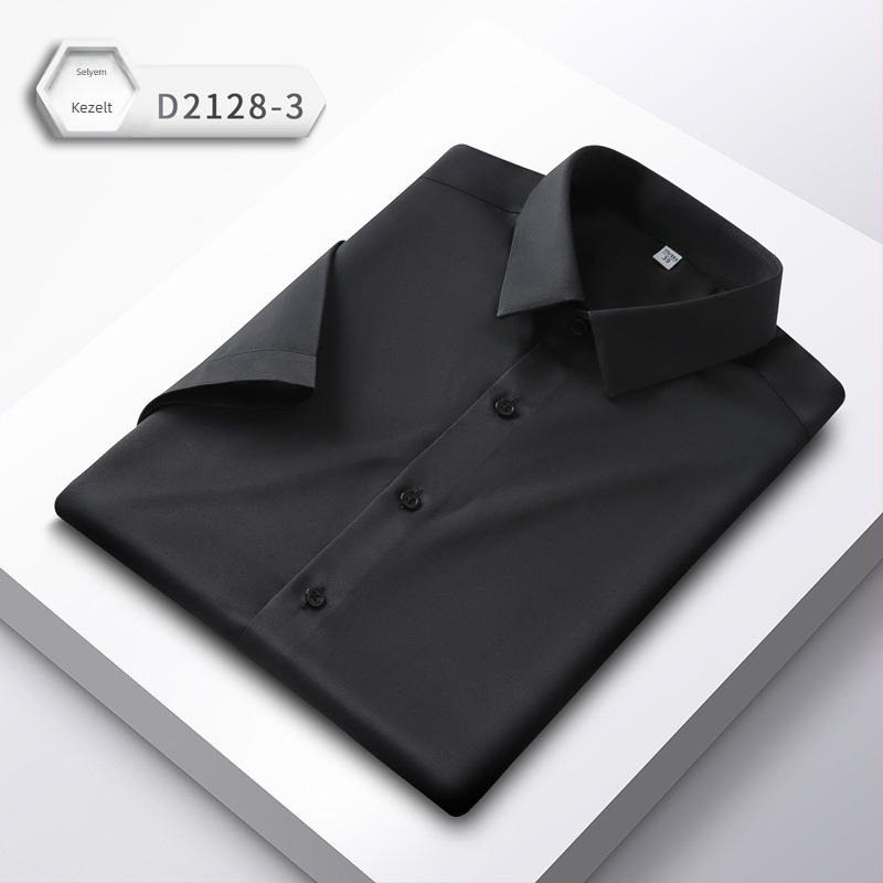 Férfi Stretch Selyem Rövid Ujjú Ing, Légáteresztő, Vasalásmentes, Slim Fit, Imitált Selyem