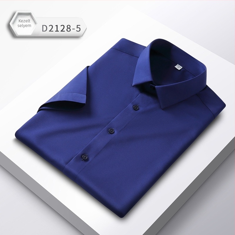 Férfi Stretch Selyem Rövid Ujjú Ing, Légáteresztő, Vasalásmentes, Slim Fit, Imitált Selyem