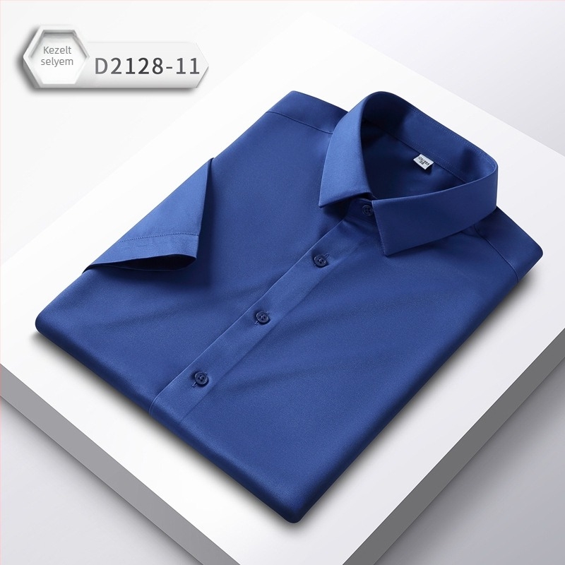 Férfi Stretch Selyem Rövid Ujjú Ing, Légáteresztő, Vasalásmentes, Slim Fit, Imitált Selyem