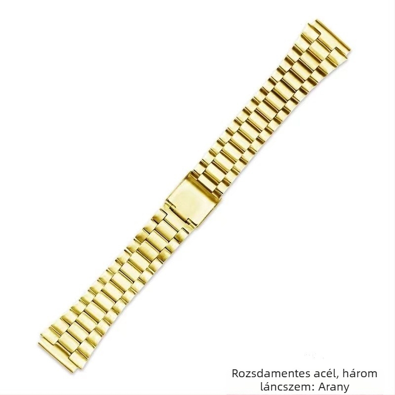 Rozsdamentes acél óraszíj A158W, A168, F91W, AE1200 és AQ230 modellhez, kis négyzetes órákhoz