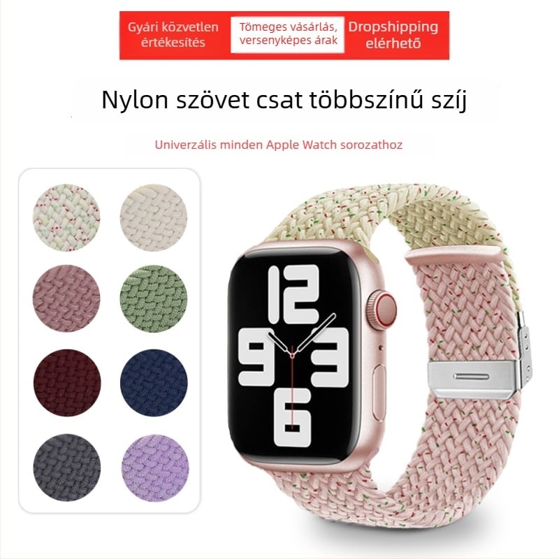 Apple Watch-hoz készült szőtt nylon szíj, színben hozzáillő, kényelmes és légáteresztő, rugalmas csattal