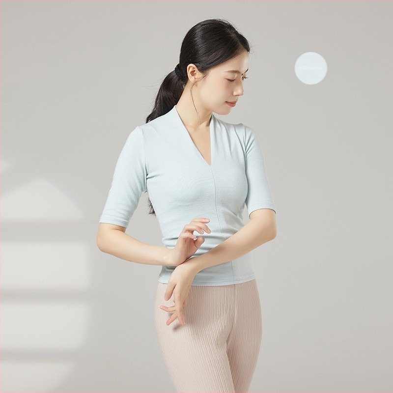 Modern tánc ruházat: hosszú ujjú felső V-nyakú és tánc body mindennapi gyakorláshoz klasszikus tánchoz
