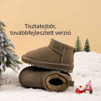 Tehénbőr gyerek téli bakancsok, valódi bőr, fleece-béléssel, bokáig érő 1–3 éveseknek