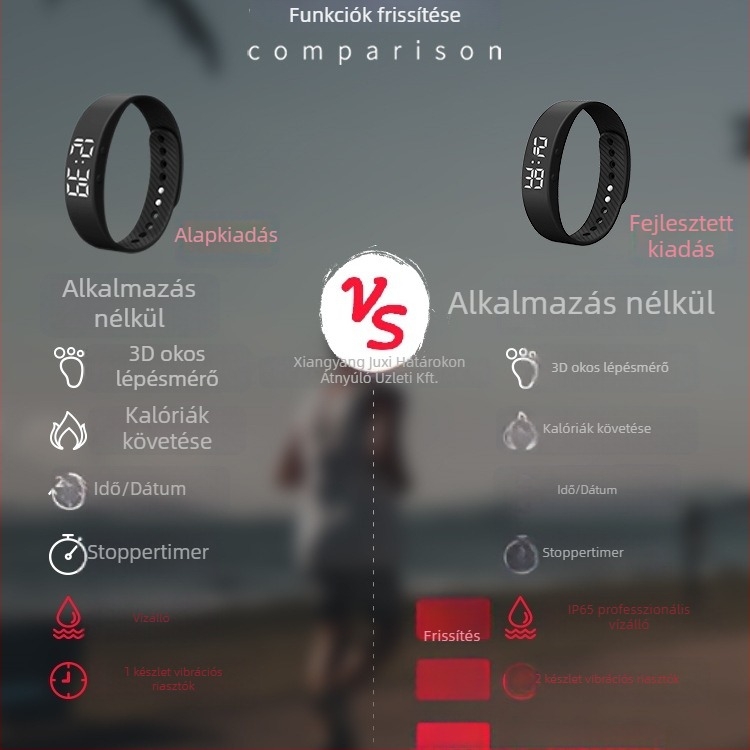 Férfi sportos óra csendes rezgéssel, ébresztő, téglalap alakú fém tok, szilikon szíj