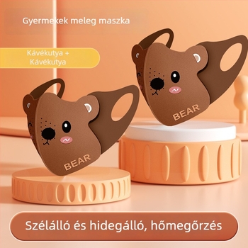 Gyerekeknek készült meleg maszk fül-öves rögzítéssel, poliészter rostból, porvédelem, rajzfilm minta, téli használatra