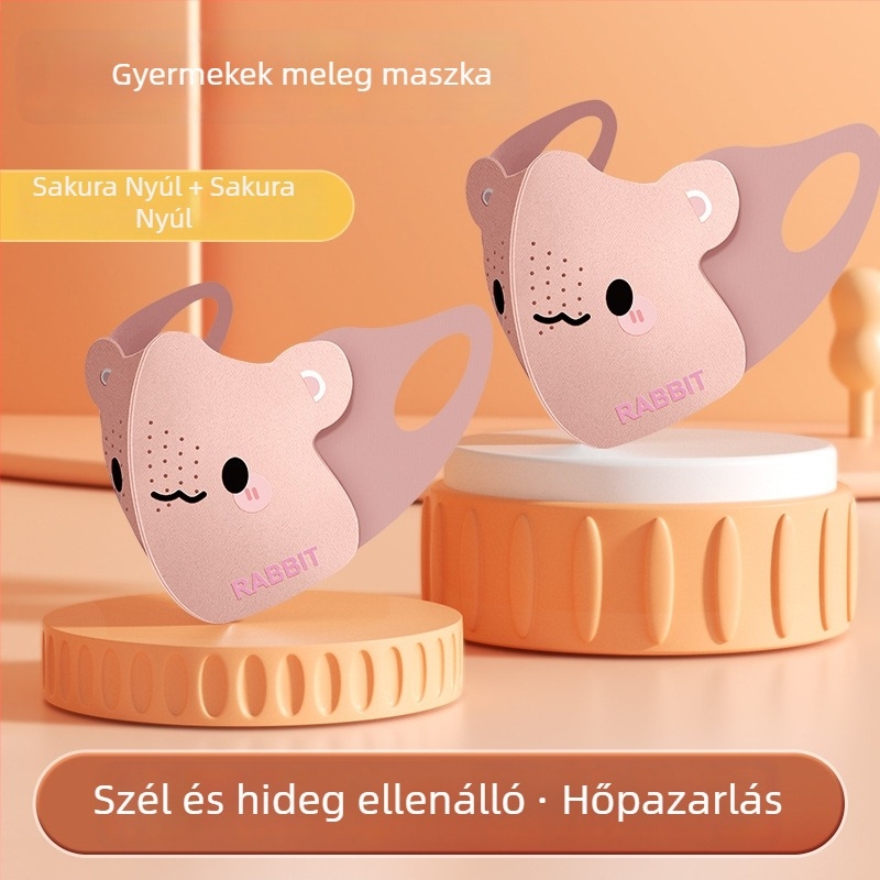 Gyerekeknek készült meleg maszk fül-öves rögzítéssel, poliészter rostból, porvédelem, rajzfilm minta, téli használatra