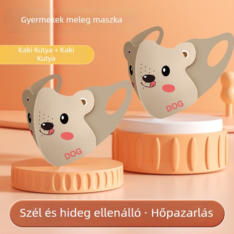 Gyerekeknek készült meleg maszk fül-öves rögzítéssel, poliészter rostból, porvédelem, rajzfilm minta, téli használatra
