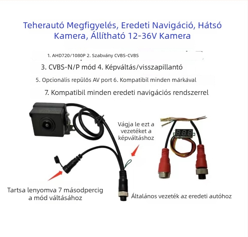AHD hátrameneti kamera járművekhez, nappal/éjjel, 5MP, 12-24V, 360° állítható