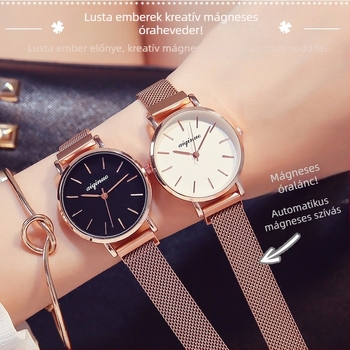 Női mágneses kvarc karóra Milan hálós szíjjal, koreai stílusú minimalistikus divat, 8 mm vastagság, kerek számlap, mágneses csattal