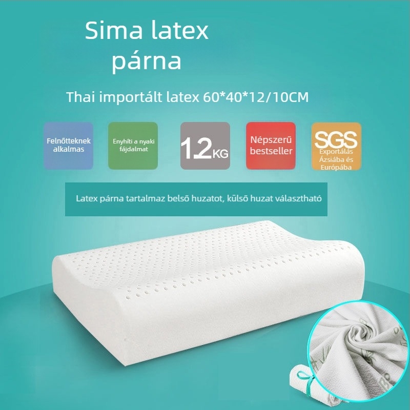 Indini természetes latex párna kontúros formával, állítható magasság 5–10 cm, téglalap alakú, nyaki gerinc támogatása, felnőtteknek, gyerekeknek és diákoknak