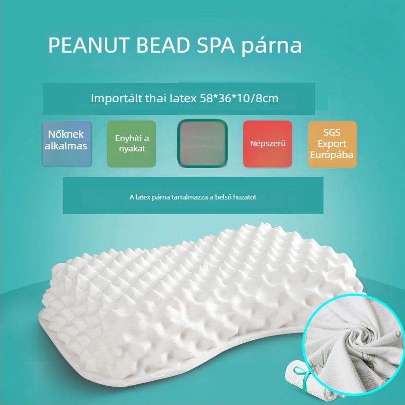 Indini természetes latex párna kontúros formával, állítható magasság 5–10 cm, téglalap alakú, nyaki gerinc támogatása, felnőtteknek, gyerekeknek és diákoknak