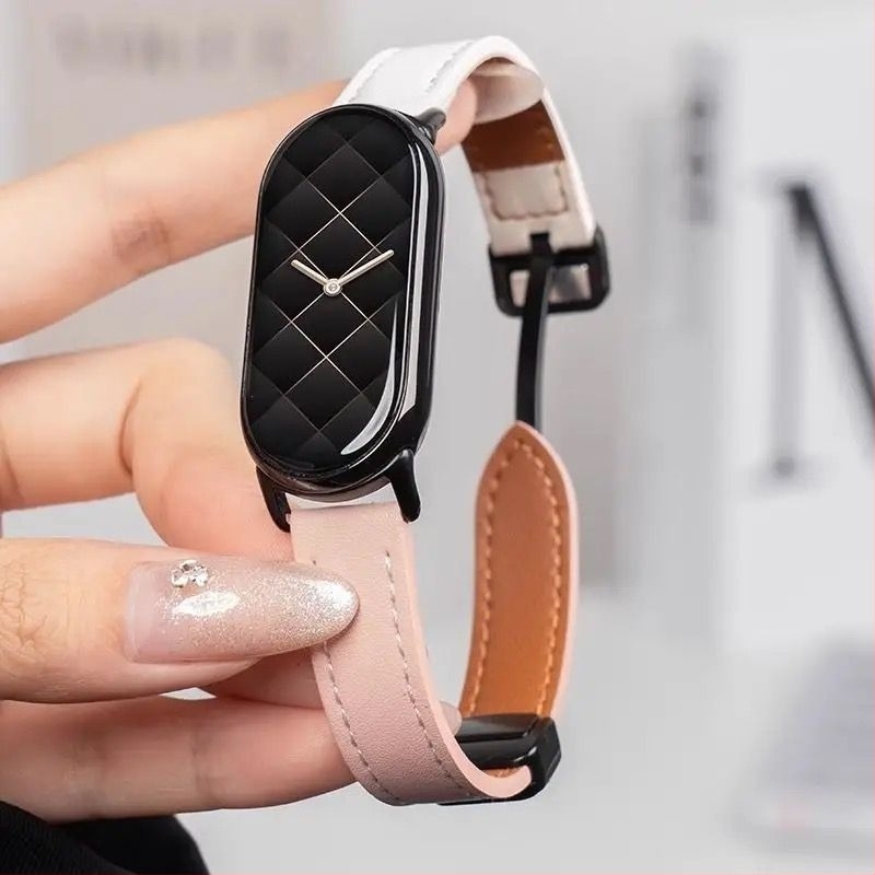 Xiaomi Mi Band 10-hez készült bőrszíj mágneses csattal, kompatibil a Mi Band 9/8/NFC-vel, női csereszíj kontrasztos színnel