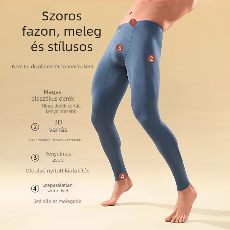 Modal anyagú férfi thermo nadrág, vékony, varrat nélküli, téli alapréteg
